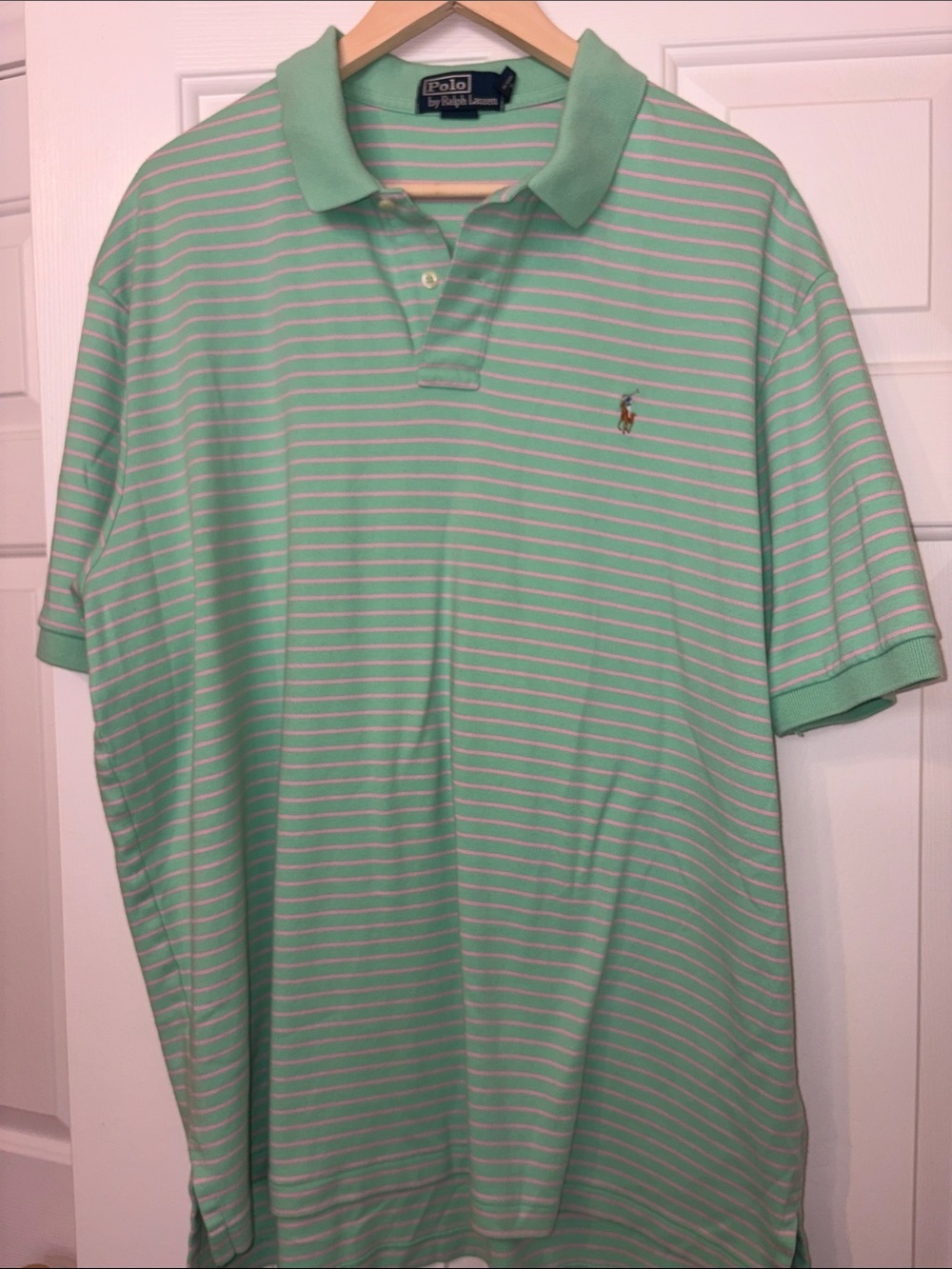 Polo by Ralph Lauren Mint Green and White Striped Polo Shirt